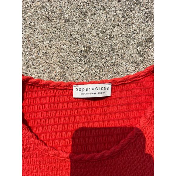 Paper Crane Blouse Women Sz Medium Ribbed Round Neck Smocked Short Sleeve Shirt - Picture 3 of 4